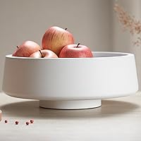 Large White Fruit Bowl for Kitchen Counter, 14.2-inch Diameter Large Wooden Fruit Bowl, Pedestal Bowl, Fruit Bowls, Decorative Bowls