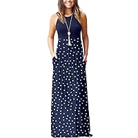 GRECERELLE Women's Sleeveless Racerback Maxi Dress Floral Print Casual Long Dresses with Pockets