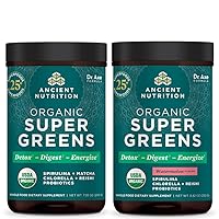 Ancient Nutrition Organic Supergreens Powder, Greens Flavor, 25 Servings + Organic Supergreens Powder, Watermelon, 25 Servings