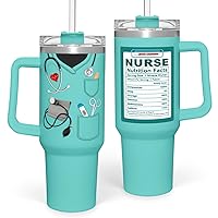 SANDJEST Nurse Gifts for Women Nutrition Facts Tumbler with Handle 40oz Stainless Steel Insulated - Nurse Scrubs Coffee Cup, Gift for Nurses Week, Nurse Appreciation Gifts