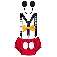 IBTOM CASTLE Baby Boys First Birthday 1st/2nd/3rd Costume Cake Smash Outfits Y Back Suspenders Bloomers Bowtie Set Mouse Ear