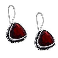 Trillion Shape Red Quartz Gemstone 925 Silver Plated Stud Earring PG-124130