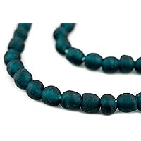 TheBeadChest Alpine Teal Recycled Glass Beads 9mm Ghana African Sea Glass Green Round Large Hole 24 Inch Strand Handmade Fair Trade