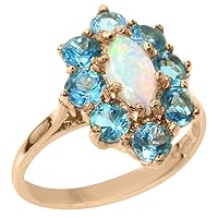Solid 10k Rose Gold Natural Opal & Blue Topaz Womens Cluster Ring - Sizes 4 to 12 Available