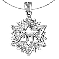 Silver Star Of David Necklace | Rhodium-plated 925 Silver Star of David with Chai Pendant with 18
