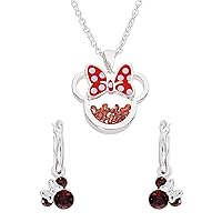 Disney Minnie Mouse January Birthstone Silver Plated Shaker Necklace and Hoop Earrings Set, Official License
