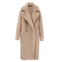 Women Fuzzy Fleece Long Coat Oversized Sherpa Jacket One Button Winter Long Lapel Jacket Coats Thick Warm Outwear