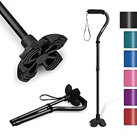F1 Walking Cane for Women & Men, Lightweight & Sturdy Offset Walking Stick, Large Quad Base Walking Cane with Autonomous Standing for Seniors and People with Leg Injuries