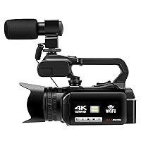 4K Video Camera Camcorder, 64MP 60FPS 18X Digital Zoom Auto Focus Vlogging Camera for YouTube, HD WiFi Video Camera with 4500mAh Battery, SD Card, Stabilizer, Mic, Remote Control and Charger