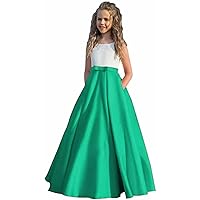 Girl's Satin Flower Girl Dress First Communion Dress Kids Wedding Ball Gowns Turquoise
