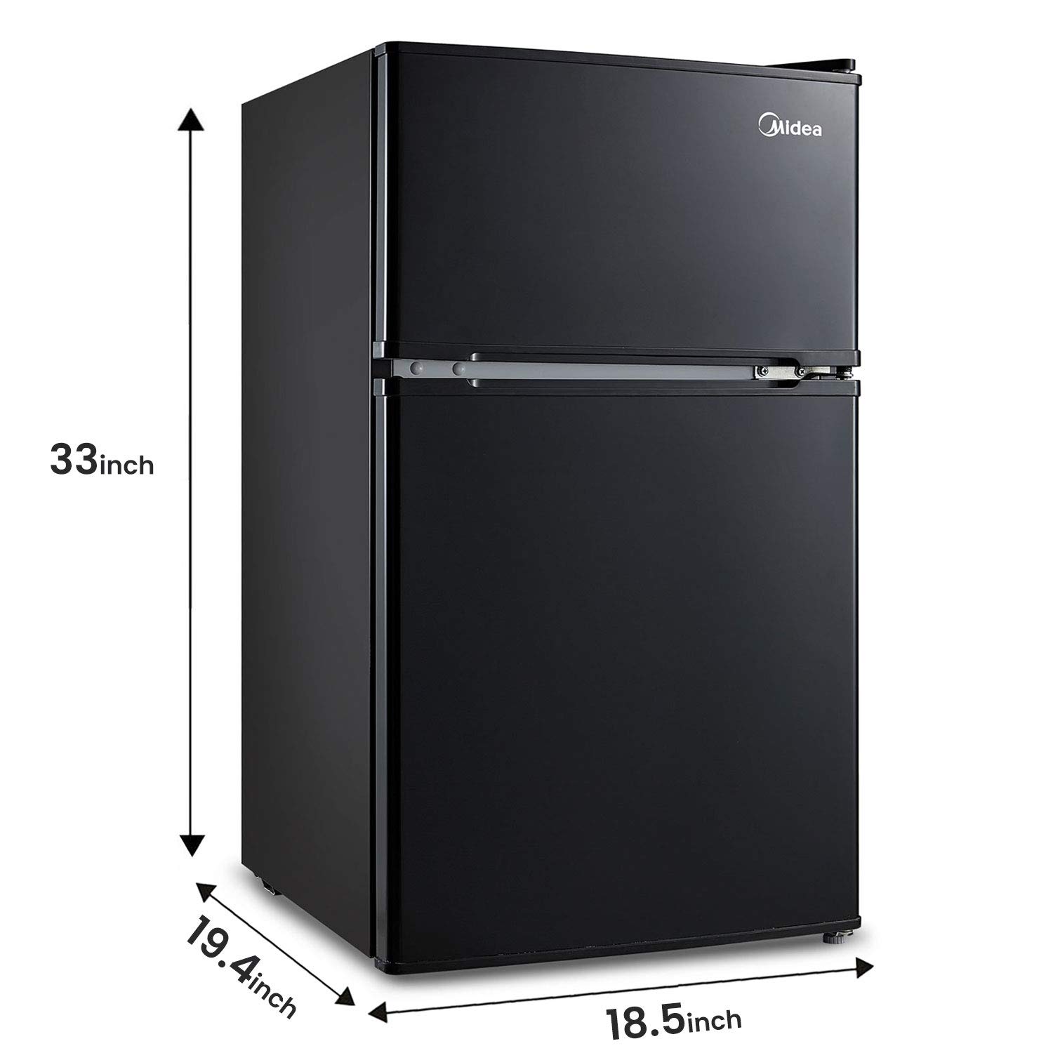 Midea WHD-113FB1 Double Door Mini Fridge with Freezer for Bedroom Office or Dorm, 3.1 cu ft, Black & BLACK+DECKER Digital Microwave Oven with Turntable Push-Button Door, Stainless Steel, 0.9 Cu Ft