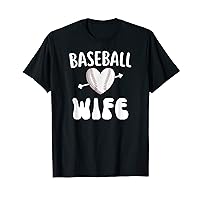 Funny Wife Baseball Groovy Heart Baseball Player Mother Day T-Shirt