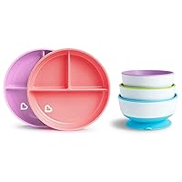 Munchkin® Stay Put™ Bowls and Divided Plates, 5 Pack, Blue/Green/Purple/Pink