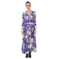 CowCow Womens Split Flowy Boho Summer Floral Flower & Tropical Pattern Button Up V Neck Maxi Dress, XS-3XL