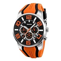 Mens Sport Watch Comfortable Silicone Wtrap with Stainless Steel Case Analog Quartz Watch Independence Small Dial Dual Time 12H/24H Calendar