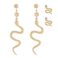 Gold Dangle Drop Earrings,Snake Earrings for Women，Statement Earrngs with Gold Snake Pendant Trendy Jewelry, Brass, glass