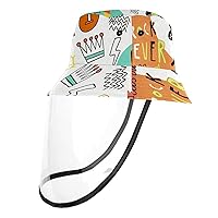 Outdoor Cap with Face Shield Sun Protection Fisherman Hats Windproof Dustproof UV Protective Hat for Boys & Girls, 22.6 Inch for Adults Colorful Doodle
