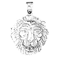 18K White Gold Lion Head Pendant, Made in USA