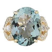 10.52 Carat Natural Blue Aquamarine and Diamond (F-G Color, VS1-VS2 Clarity) 14K Yellow Gold Luxury Cocktail Ring for Women Exclusively Handcrafted in USA