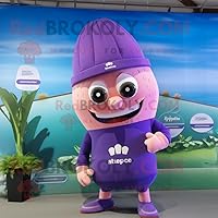 Purple Spinach mascot costume character dressed with a One-Piece Swimsuit and Beanies