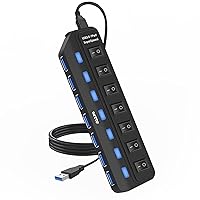USB Hub 3.0,7-Port USB Hub USB Splitter with 3ft Long Cable and Individual LED Switches for Laptop, PC, MacBook, Mac Pro, Mac Mini, iMac, Surface Pro and More USB Devices