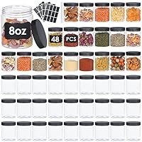 Jars with Lids, 48pcs 8 oz Plastic Containers with Lids Pen Labels Leak Proof BPA Free Airtight Refillable Clear Small Containers Storage Jars for Storing Dry Food Makeup Slime Honey Jam