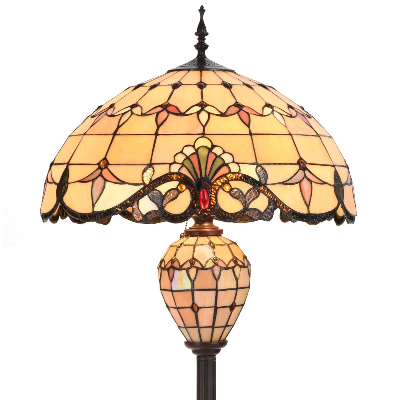 Bieye L10803 Baroque Tiffany Style Stained Glass Floor Lamp Lighted Base 20 inches Wide Lampshade 64 inches Tall, Cream