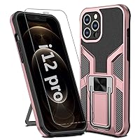 iPhone 12Pro Case, Designed for iPhone 12 Pro Phone Cases with Magnetic Grip Ring Holder, Stand Kickstand Heavy Duty Shockproof Hybrid Rugged Protective Cover for Women Girls 6.1 inches Rosegold