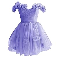 Off The Shoulder Tulle Short Homecoming Dresses for Teens Handmade Flowers A Line Cocktail Party Gowns