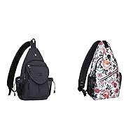 MOSISO Canvas Sling Backpack&Multipurpose Sling Backpack, Travel Hiking Daypack Rope Crossbody Shoulder Bag, Space Gray& Cichorium