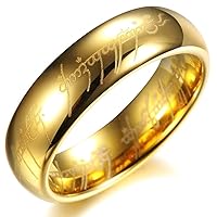 Men's 6mm Plating Gold Domed Tungsten Ring The Lord of The Rings