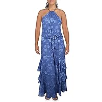 Lauren Ralph Lauren Womens Maxi Adjustable Halter Dress Blue 14