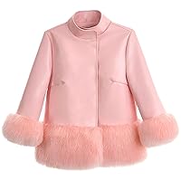VINGS Women’s Pink PU Sherpa Shearling Faux Fur Cuffs Fluffy Slim Fit Korean Fashion Double Breasted Classic Leather Jacket
