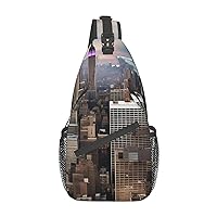 Origami Multicolor Papercraft Cranes Printed Canvas Sling Bag Crossbody Backpack, Hiking Daypack Chest Bag For Women Men