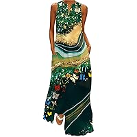 Surplice Dress for Women Women Summer Casual Sleeveless Print V Neck Maxi Loose Dress Boho Short