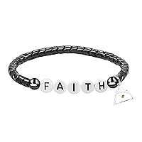 Tobestu Faith Bracelet Gear-shaped Hematite Bangle with Mustard Seed Charm Inspirational Religious Jewelry with Gift Box