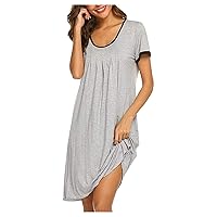 Women's Trendy Casual Solid Pleated Round Neck Patchwork Nightdress Dress