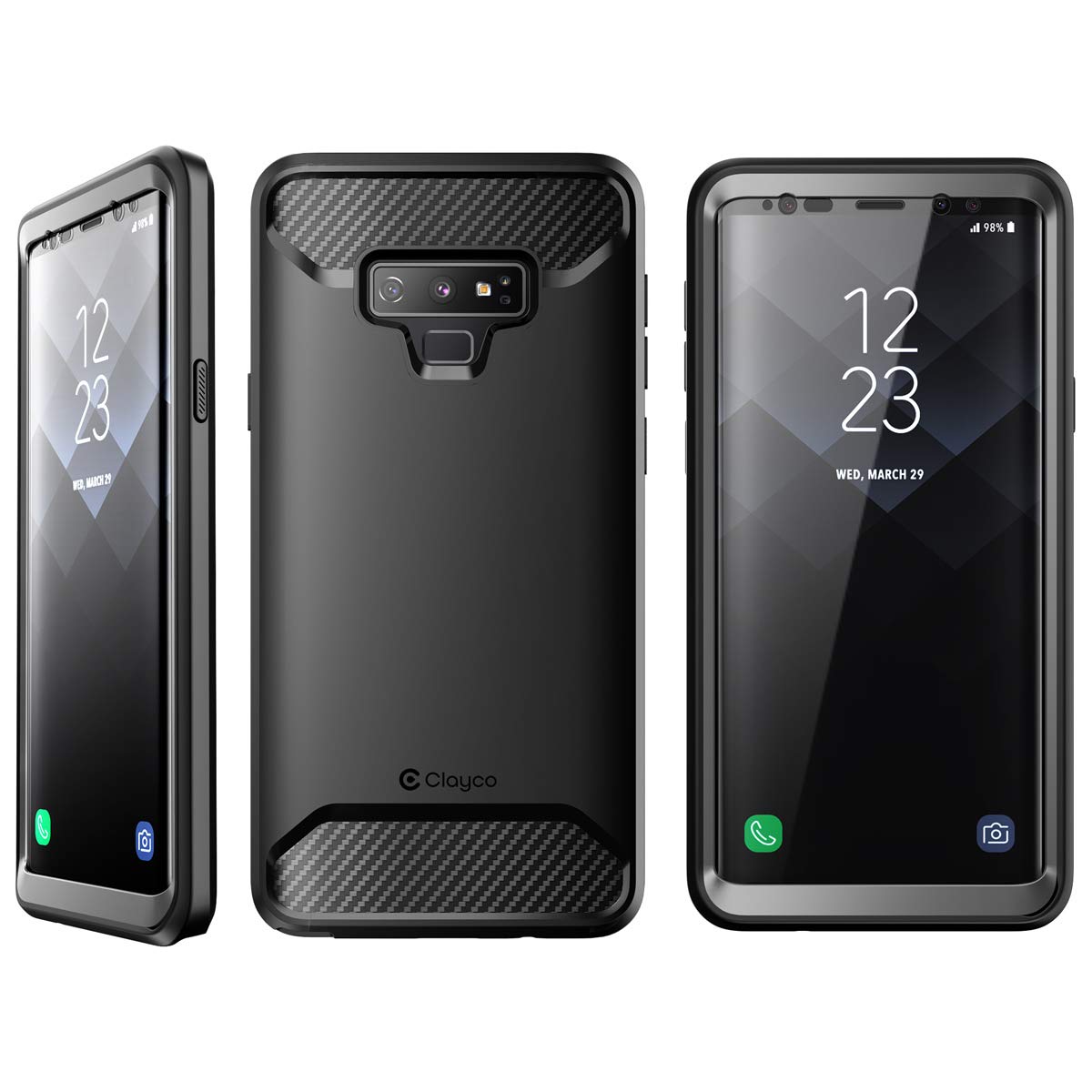 Clayco Xenon Series Case for Samsung Galaxy Note 9 (2018 Release), Full-Body Rugged Case with Built-in 3D Curved Screen Protector (Black)