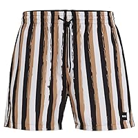 Hugo Boss Men's FYN Black Beige White Striped Swim Shorts