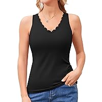 V FOR CITY Women's Tank Tops with Built in Bras Summer Scallop Trim Camisole Top Basic Undershirt