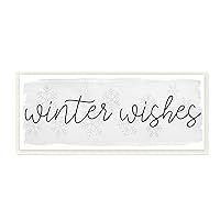 Stupell Industries Winter Wishes Sentiments Geometric Snow Flakes Cursive Typography Wall Plaque, 17 x 7, Off- White