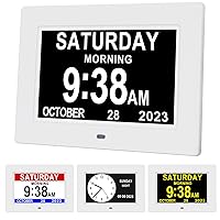 7 Inch Dementia Clock for Seniors Impaired Vision Alzheimers Digital Calendar Day Clock with 12 Alarm Options, Non-Abbreviated Day & Month