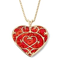Gold Plated Sterling Silver Heart Pendant Fleur de Lis Necklace - Handmade Jewelry, 16.5