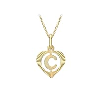 CARISSIMA Gold Women's 9ct Yellow Gold Diamond Cut Initial Heart Pendant on Curb Chain - 46cm/18