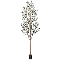 Kazeila Artificial Olive Tree 7FT Tall Faux Silk Plant for Home Office Decor Indoor Fake Potted Tree with Natural Wood Trunk and Lifelike Fruits
