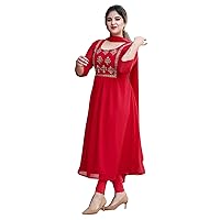 ready to wear Red Indian Women Embroidered Reyon Anarkali Pant Kurti Festival Party suit 407r