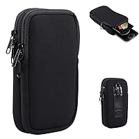 Neoprene Dual Phone Pouch Sleeve Double Holster Belt Clip Case Holder for Two Samsung Galaxy Note 20 Ultra S21 S22 S23 Ultra, S20 Plus A54 A14 A04e A53 A33 A23 A13 A03s A52 A32 A12, TCL 40 XL (Black)