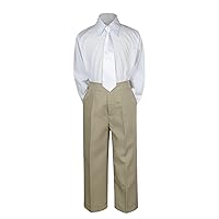 3pc Formal Baby Teens Boys White Necktie Khaki Pants Sets Suits S-14 (2T)