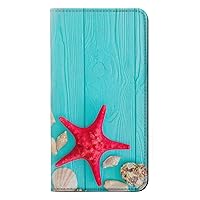 RW3428 Aqua Wood Starfish Shell PU Leather Flip Case Cover for Motorola Moto E6, Moto E (6th Gen)