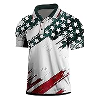 Men Polo Shirts Golf Slim Fit American Flag 4th of July Printed Raglan Short Sleeve Shirt Casual Tennis Fashion Tops
